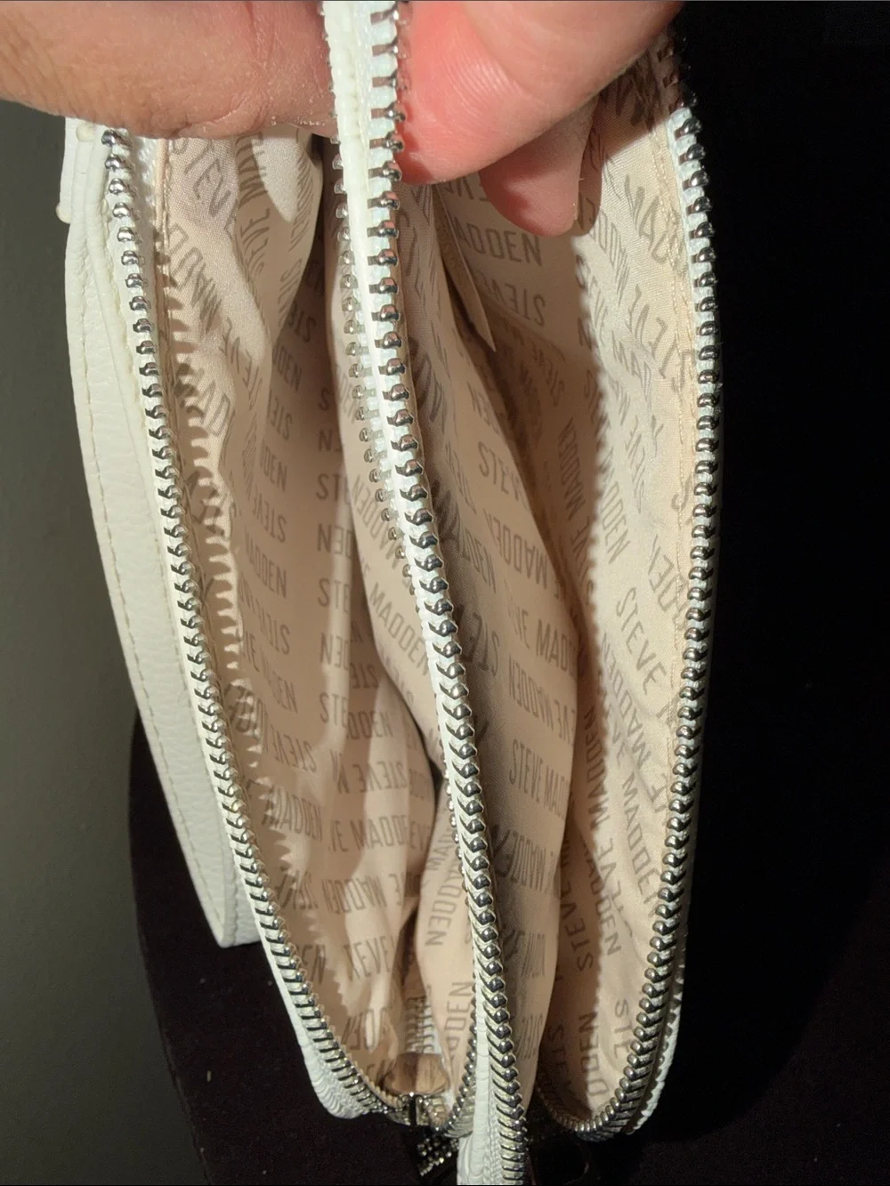 Steve Madden White Embossed Logo Wristlet